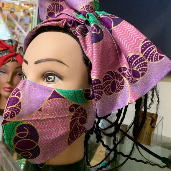 African Style Cloth Face Mask and Headgear - Picture 2 of 3